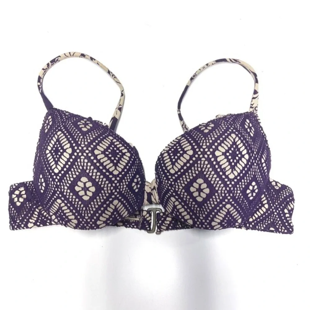 BECCA by Rebecca Virtue Purple Crochet Bikini Swimsuit Set Size‎ M Top L Bottoms